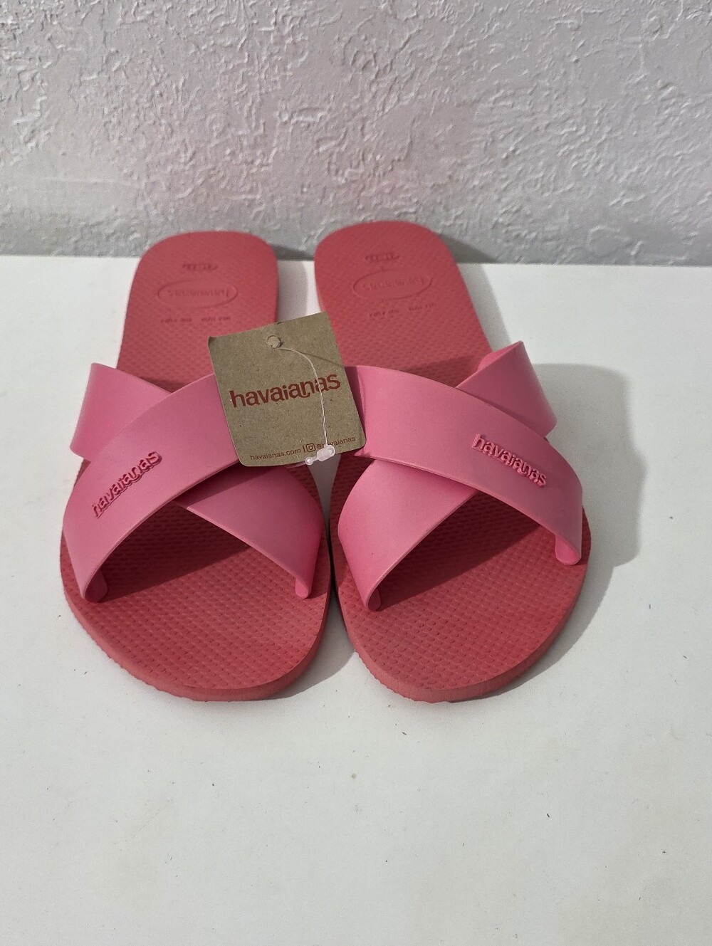 Havaianas Aqua Pink Criss Cross Rubber Slide Sandal Women's Size 11/12
